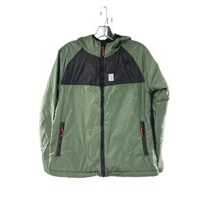 Topo Designs Puffer Hooded Jacket Women's Green Black Size M Insulated Outdoor